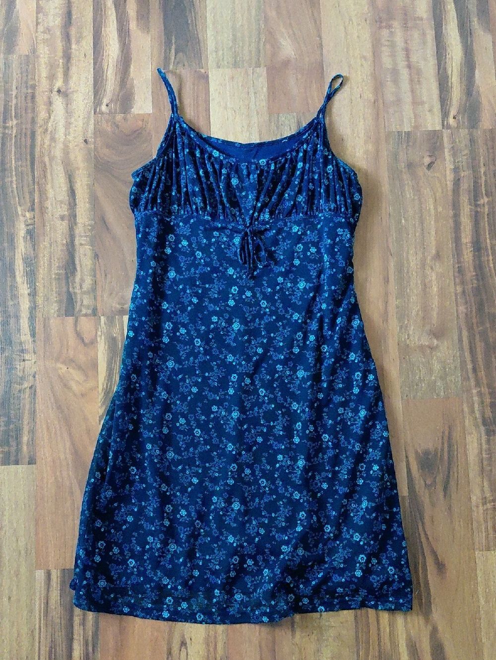 Y2K 90s Vintage Mini Babydoll Blue Ditsy Floral Sheer Slip Dress Alyn Paige